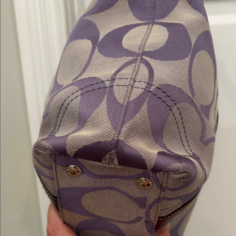 Y2K 💜 Purple Signature Jacquard Coach Tote Bag F13097 Rare Color - Picture 3 of 8
